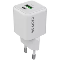 Canyon Charger CU20AC GaN 20W PD, 2 prievadai (USB-A/USB-C) balta mažmeninė (CNS-CUW20AC)