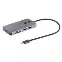 StarTech.com USB-C kelių prievadų adapteris, dvigubas HDMI vaizdas, 4K 60Hz, 2 prievadų 5Gbps USB-A šakotuvas, 100W Power Delivery perdavimas/GbE/SD/MicroSD, 30 cm kabelis, kelioninis dokas, nešiojamojo kompiuterio dokavimo stotelė