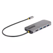 StarTech.com USB-C kelių prievadų adapteris, 4K 60Hz HDMI vaizdas, 3 prievadų 5Gbps USB centras, 100W maitinimo perdavimas, GbE, 30 cm laidas, mini kelioninis dokas