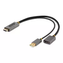 StarTech.com 1ft (30cm) HDMI į DisplayPort adapterio kabelis, aktyvus 4K 60Hz HDMI 2.0 į DP 1.2 keitiklis, HDR, USB maitinimas, HDMI šaltinis į DisplayPort monitorių nešiojamiesiems/stacionariems kompiuteriams