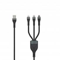 SEEK TOTI USB-A į microUSB/Type-C/Lightning, 1,5 m pynimo laidas 2A (ne-MFI), juodas