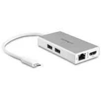 StarTech.com USB-C kelių prievadų adapteris – USB-C kelioninis dokas su 4K HDMI, 60 W maitinimo perdavimu, GbE, 2 prievadų USB-A 3.0 šakotuvu – nešiojamas mini USB Type-C dokas nešiojamam kompiuteriui – baltas
