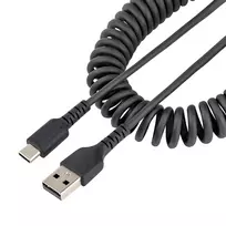 StarTech.com 20 colių (50 cm) spiralinis USB A į C įkrovimo laidas, patvarus greitam įkrovimui ir sinchronizavimui, aukštos kokybės USB 2.0 A į USB Type-C laidas, armuotas aramidiniu pluoštu, patvarus vyriškas į vyrišką USB laidas