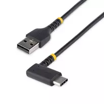 StarTech.com 1ft (30cm) USB A į C įkrovimo laidas stačiu kampu – patvarus greito įkrovimo USB-C laidas – juodas USB 2.0 A į Type-C – armuotas aramidiniu pluoštu – 3A – USB įkrovimo laidas