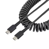 StarTech.com 3ft (1m) USB-C įkrovimo laidas, spirališkai susuktas, tvirtas, greitas įkrovimas ir sinchronizavimas, USB 2.0 Type-C, armuotas aramidiniu pluoštu, patvarus, juodas