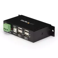 StarTech.com 4 prievadų USB 2.0 centras - metalinis pramoninis USB-A centras - montuojamas ant DIN bėgio, sienos ar stalo - TAA atitinkantis USB išplėtimo centras