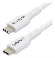 StarTech.com 2m (6.6ft) Balta USB-C įkrovimo laidas, USB C laidas, USB 2.0 Type-C nešiojamojo kompiuterio įkroviklio laidas, 60W 3A Power Delivery, TPE apvalkalas, USB-C duomenų perdavimo laidas, M/M
