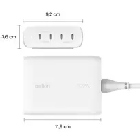 Belkin BoostCharge Pro 200 W 4 prievadų USB-C GaN kroviklis į rozetę, baltas (WCH015VFWH)