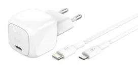 30W USB-C įkroviklis Belkin WCA008KQ1MWH-B5 PD PPS, kompaktiškas maitinimo adapteris telefonams ir planšetėms