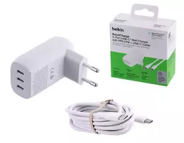 Belkin BoostCharge įkroviklis nešiojamam kompiuteriui ir išmaniajam telefonui, universalus, baltas, AC greitasis įkrovimas, vidaus naudojimui