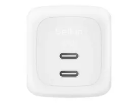 Greitasis AC sieninis įkroviklis Belkin WCH020KQ2MWH-B6 — 2x USB‑C, 2 m integruotas kabelis, baltas