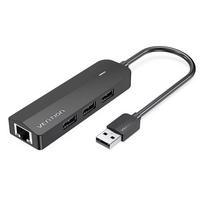 USB 2.0 3 prievadų šakotuvas su Ethernet adapteriu Vention, 100M, juodas