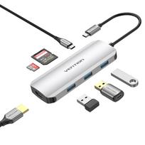 Docking stotelė Vention USB-C į HDMI USB 3.0x3 SD TF PD 100W Pilka