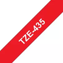 Brother TZe-435 lipni juosta etiketėms, balta su raudonu kraštu, 12 mm x 8 m
