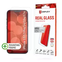 Displex apsauginis stiklas (10H) Apple iPhone 13/13 Pro/14/16e/17e su Eco montavimo rėmeliu, atsparus įbrėžimams