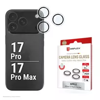 Displex Premium Camera Lens Glass – Apsauginiai stiklo žiedai, skirti iPhone 17 Pro/17 Pro Max, 10H, DLC, skaidrūs, Quick Mount