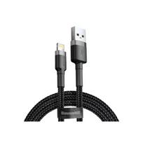 USB A į Lightning laidas Baseus Cafule (CALKLF-CG1) — nailoninis pintas, QC3.0 1,5A, 2 m, pilkas/juodas
