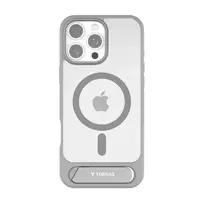 Apsauginis dėklas Torras Pstand Series, skirtas iPhone 16 Pro Max, pilkas, plonas profilis su integruotu stovu