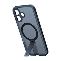 Apsauginis dėklas Torras Pstand Spin iPhone 16 Plus – juodas, sulankstomas stovas, plona apsauga