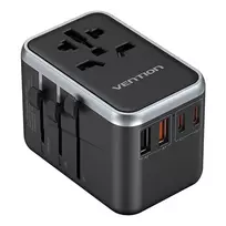 Vention FJFB0 kelioninis maitinimo adapteris 65W – 2× USB-C PD/PPS, 2× USB-A (QC/BC), HDMI išvestis, aliuminis/juodas