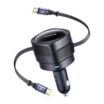 Automobilinis kroviklis Baseus Enjoyment Max 60W su integruotais USB-C kabeliais, 60W galia