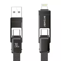 4 viename laidas BlitzWolf BW-HDC7 – USB-C, Lightning, USB-A, Micro-USB 1,2 m 240 W juodas