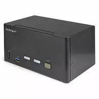StarTech.com 2 prievadų trijų monitorių DisplayPort KVM jungiklis – 4K 60Hz UHD HDR – stalinis DP 1.2 KVM su 2 prievadų USB 3.0 centru (5Gbps) ir 4x USB 2.0 HID prievadais, garsu, klaviatūros klavišų perjungimu – TAA