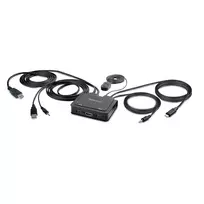 StarTech.com 2 prievadų hibridinis USB-C HDMI KVM jungiklis, 4K 60Hz, kompaktiškas KVM su integruotais 1,8 m USB-A/HDMI/garso ir 1,2 m USB-C laidais, maitinamas iš USB – nuotolinis mygtukas / klaviatūros kombinacijos perjungimas