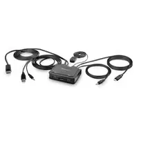 StarTech.com 2 prievadų hibridinis USB-C DisplayPort KVM jungiklis su integruotais kabeliais, 4K 60Hz, nuotolinis mygtukas / klaviatūros klavišai
