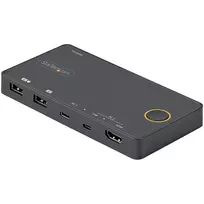 StarTech.com 2 prievadų hibridinis USB-A + HDMI ir USB-C KVM jungiklis – vienas 4K 60Hz HDMI 2.0 monitorius – kompaktiškas stalinis ir/arba nešiojamojo kompiuterio HDMI KVM jungiklis – maitinamas per USB – suderinamas su Thunderbolt 3