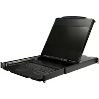 „StarTech.com“ dviejų bėgių stelažinis KVM konsolė su 17 colių LCD monitoriumi, HD 1080p, vieno prievado DVI/VGA KVM, USB palaikymu, 44230 MTBF