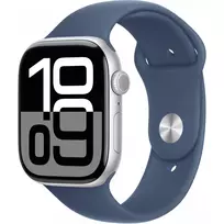 Apple Watch Series 10 GPS 46mm sidabrinis aliumininis korpusas su džinsinės spalvos dirželiu