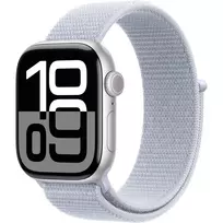 Apple Watch Series 10 aliuminio korpusas GPS + Cellular 42mm sidabrinis Sport Loop mėlynas debesis