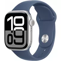 Apple Watch Series 10 aliuminio korpusas GPS + Cellular 42mm sidabrinis sportinis dirželis džinsinis M/L