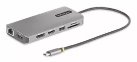 StarTech.com USB-C kelių monitorių adapteris, du 4K 60Hz + 4K 30Hz HDMI ir DisplayPort, 4 prievadų USB šakotuvas, 100W PD, GbE, SD/MicroSD skaitytuvai