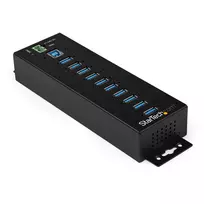StarTech.com 10 prievadų USB 3.0 šakotuvas su maitinimo adapteriu – metalinis pramoninis USB-A šakotuvas su ESD ir 350W viršįtampio apsauga – tvirtinamas ant DIN bėgio, sienos ar stalo – didelės spartos USB 3.2 Gen 1 (5Gbps) šakotuvas