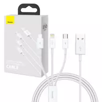 USB laidas Baseus SUP0003529 — USB 3.2 Gen 1 (3.1 Gen 1), 1 m, USB-A į USB-C / Micro USB-A / Lightning, Baltas
