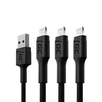 Zestaw 3x Kabel Green Cell GC Ray Lightning 200cm z białym podświetleniem LED, szybkie ładowanie Apple 2.4A