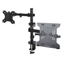 StarTech.com Monitor Laikiklis su VESA Nešiojamo Kompiuterio Padėklu, Nešiojamam Kompiuteriui (4,5 kg) ir Vienam Ekranui iki 32 colių (8 kg), Juodas, Vėdinamas Padėklas, Reguliuojamas Laikiklis, C-spaustuvo/Angos Tvirtinimas