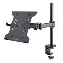 StarTech.com Laptop Desk Mount – laikiklis nešiojamam kompiuteriui ir monitoriui, tinka iki 34 colių (8 kg) monitoriams ir iki 4,5 kg nešiojamiesiems, reguliuojama VESA padėklo rankena, spaustuvinis / grometinis tvirtinimas