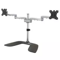StarTech.com Dvigubas monitorių stovas – ergonomiškas stalviršinis stovas iki 32 colių VESA ekranams – laisvai pastatomas, sukiojamas, universalus monitorių laikiklis – reguliuojamas aukštis – sidabrinis