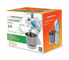 Standinis maišytuvas ESPERANZA EKM019WB – 150 W, 2,5 L dubuo, 7 greičių, tešlos kabliukai, dvigubas plaktuvas, baltas