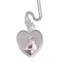 THE BLING KING Customized Picture Premium Heart Pendant Dove Clasp Photo Medallion  Paved CZ Memory Jewelry Gift For Family 16inch rope chain&Silver&Commonly&Commonly