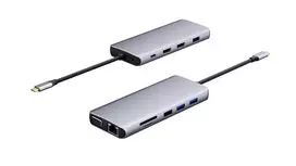 eSTUFF ES623009 12-in-1 USB-C stotelė USB 3.2 Gen 1 pilka