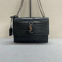 [Pre-Owned] Saint Laurent Sunset Croc Effect Shoulder Bag 'Black' - Excellent #1SOXORJ ONE SIZE
