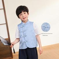 LUSON Kids' New Chinese Style Knot Button Vest 90 mėlyna
