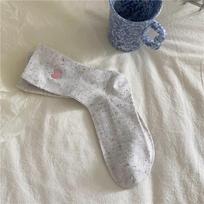 New Love Heart Embroidery Women Socks Cotton Knitted Breathable Japanese Kawaii Spring Summer Fashion Harajuku Middle Tube Socks 39 šviesiai pilka spalva