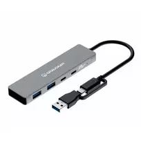 USB šakotuvas GrauGear G-HUB2C2A-10G — 4 prievadų USB 3.2 Gen 1 (2x Type-C, 2x Type-A), 10Gbit/s, 100 W, aliuminis, pilka