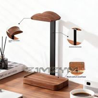 Solid Wood Headphones Stand Black Walnut+Aluminum Alloy Gaming Headset Holder Desktop Bracket Display Shelf with Storage Base