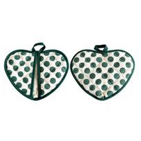2pcs Heart-shaped Heat Insulation Pad Thickened Cotton Heat Resistant Oven Mitts Polka Dot Non-Slip Baking Gloves Dining Table žalia